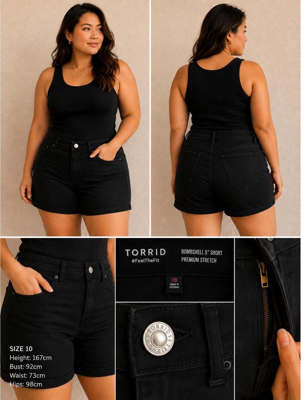 Torrid‎ Bombshell 5" Short Premium Stretch Black Denim Shorts Size 10
